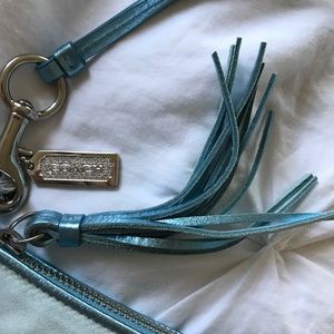 Coach blue satin evening bag